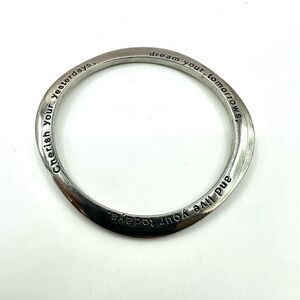 Silver tone asymmetrical inspirational bangle bracelet